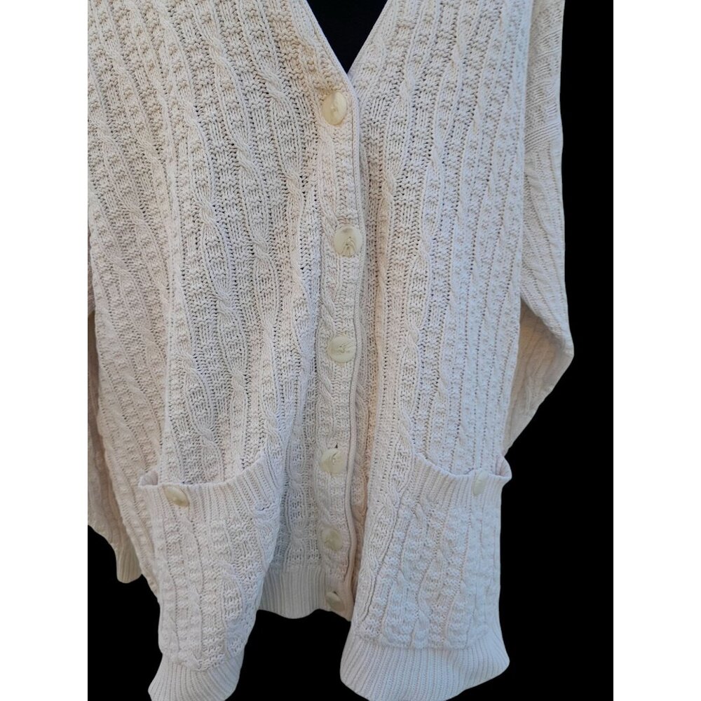 Vtg Women Ireland Cableknit Chunky Oversized Heavyweight Slouchy Medium Cardigan - Picture 2 of 12